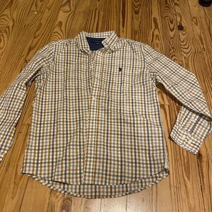 US Polo Assn Shirt Medium Brown Gray Plaid Casual Button Up Long Sleeve Mens